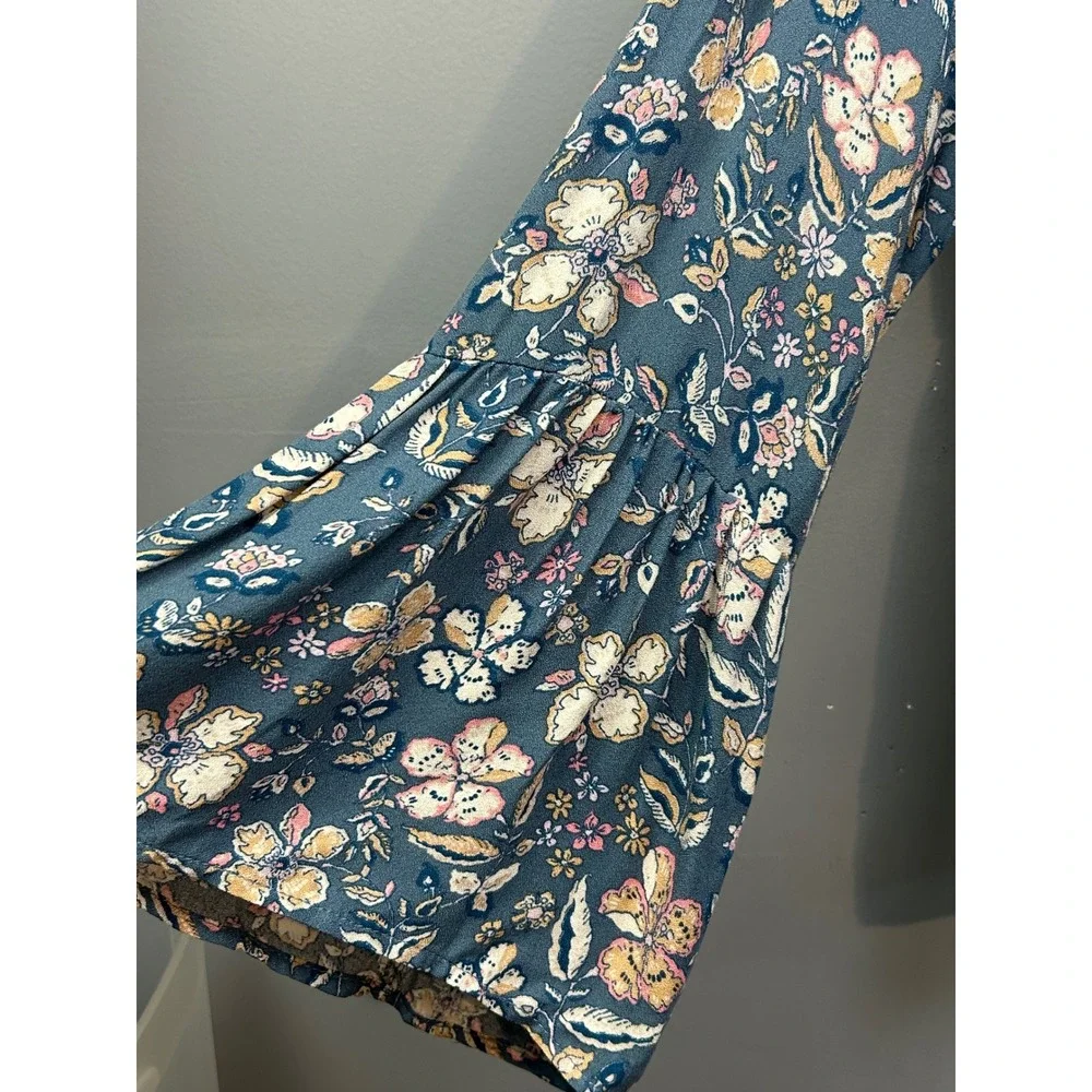 Heyson Blouse Women Large Blue Floral Boho Bell Sleeve Peplum Cottage V-Neck NEW - Picture 7 of 8